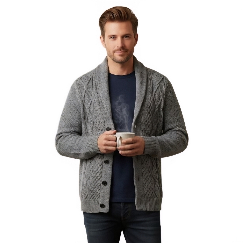 Gap Cable-Knit Shawl Collar Cardigan Gray Grandpa Sweater Size XL